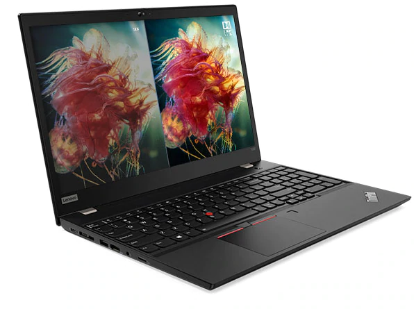 Lenovo ThinkPad T590 showing WQHD display with Dolby Vision alongside FHD display.